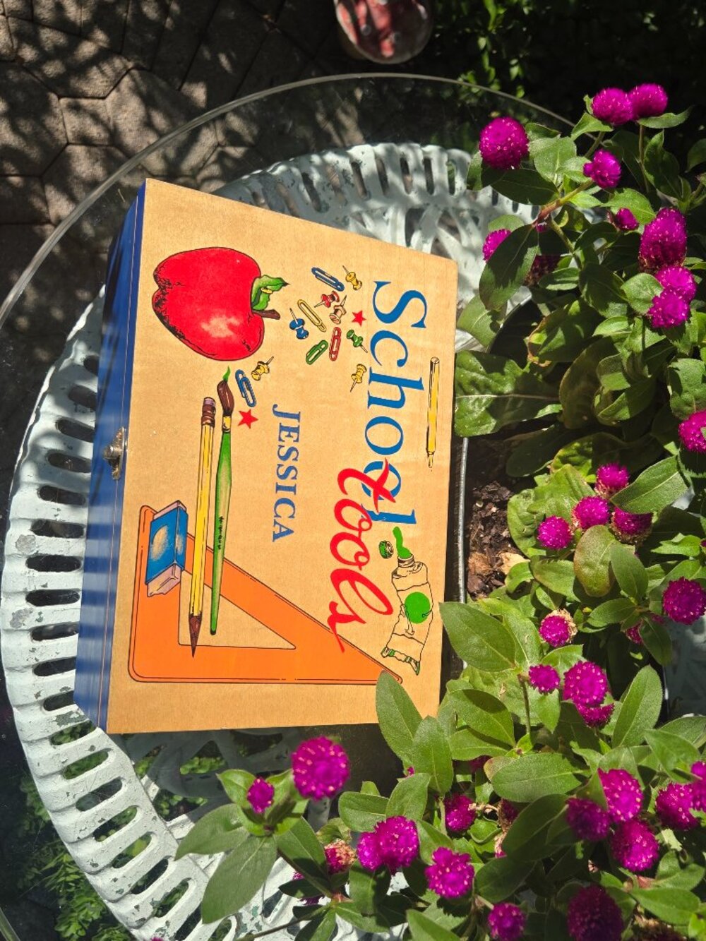 Personalized Jessica Wooden School Supply Box Vintage Keepsake Chest Storage Cas - Picture 6 of 16